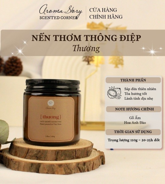 Nến Thơm Cốc Thủy Tinh Hương Gỗ Ấm & Hoa Anh Đào "Thương" Aroma Story 100g
